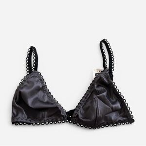 Grey Satin Bralette with Black Lace Trim